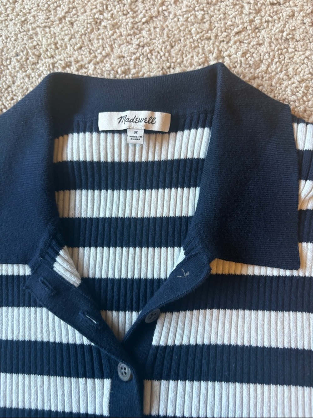 Madewell Navy and White Striped Sleeveless Polo Tank - Picture 2 of 4